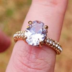 Crystal Clear Diamond Gemstone Tentacle Gold Ring Size 6.5